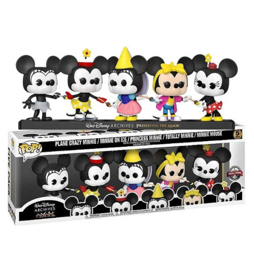 Funko Pop 5 Pack Plane Crazy Minnie, Minnie On Ice, Princess Minnie, Totally Minnie & Minnie Mouse Exclusive Walt Disney Archives #05 - Produto Original