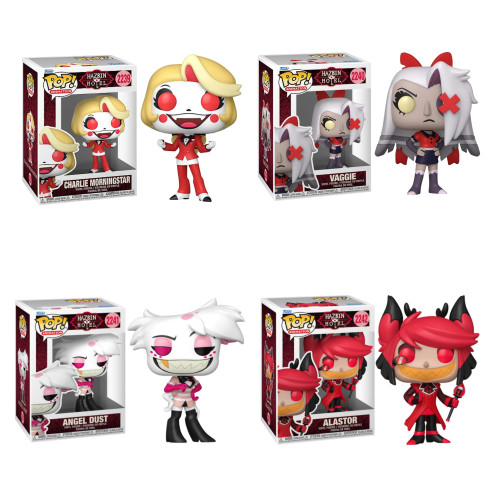 Funko Pop Set Charlie Morningstar, Veggie, Angel Dust & Alastor Hazbin Hotel #2242 - Produto Original