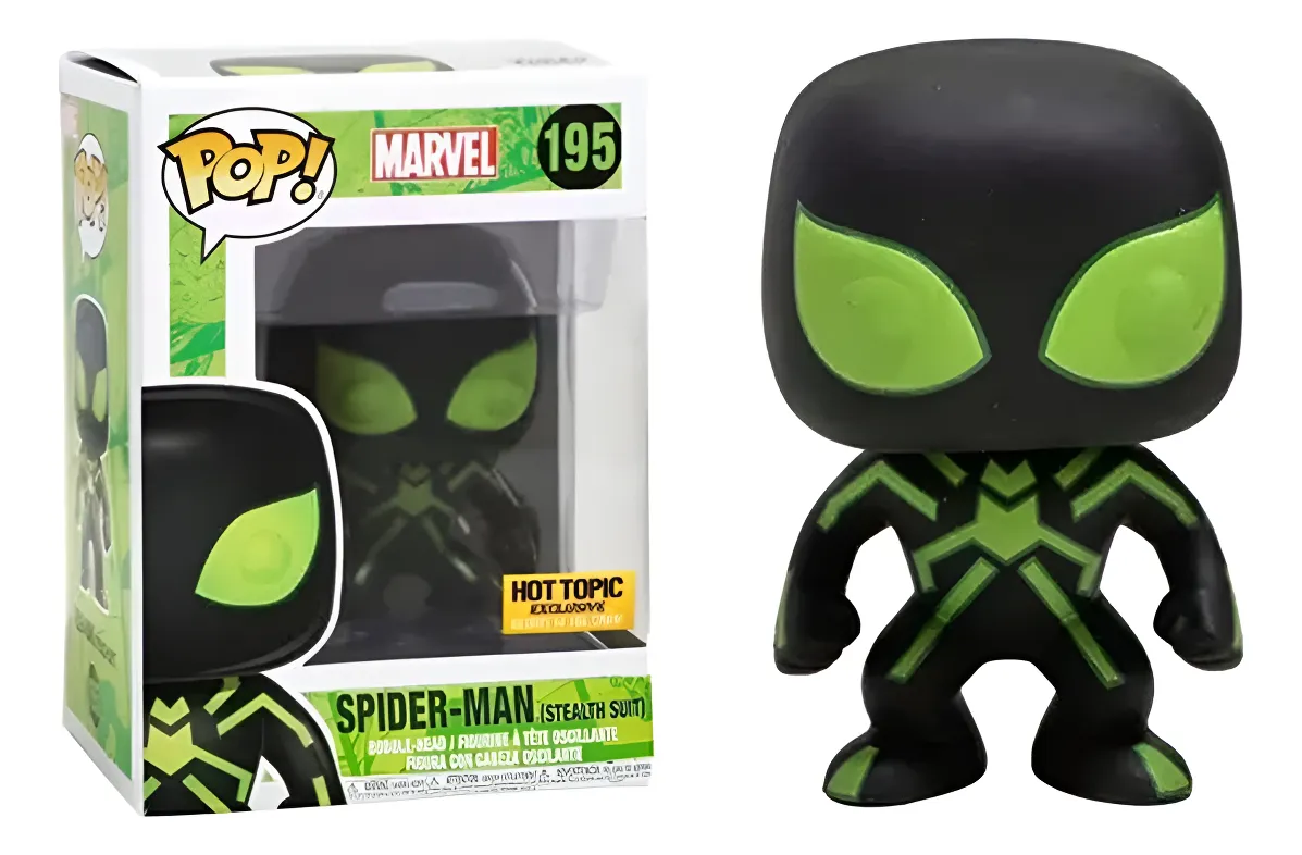 Funko Pop Spider-man Stealth Suit - Exclusive Hot Topic Glows In The Dark - Vaulted - Usado Marvel #195 - Produto Original