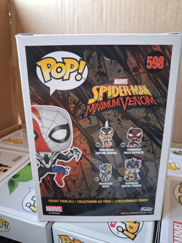 Funko Pop Venomized Spider-man - Vaulted - Suporte Quebrado E Com Detalhes Na Caixa - Marvel Spider-Man Maximum Venom - #598