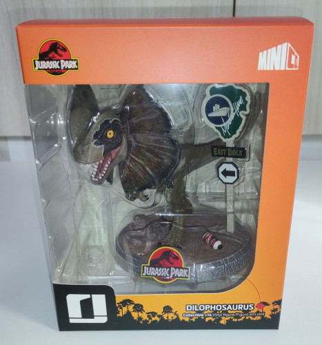 Action Figures Estátua Dilophosaurus - Iron Studios - Autografado pelo criador MiniCo Jurassic Park # - Produto Original