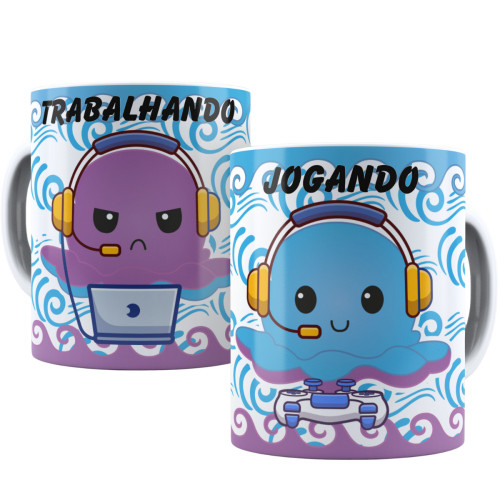 Caneca Porcelana Personalizada Polvo do Humor Trabalhando/Jogando Polvo Do Humor # - Produto Original