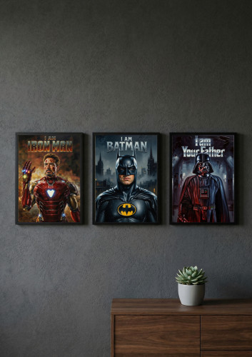 Kit 3 Quadros Decorativos I Am - Iron Man, Batman e Darth Vader-Star Wars-