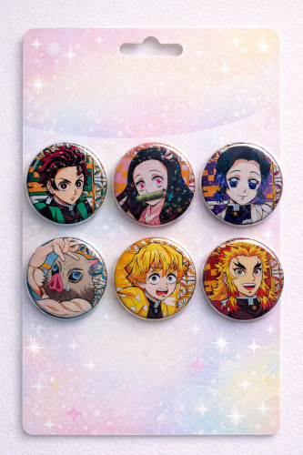 Kit 6 Bottons 3,8mm  Demon Slayer (Kimetsu no Yaiba) Demon Slayer # - Produto Original