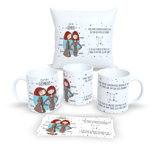 Kit Almofada + Caneca – Estilo Signos do Zodíaco - Gêmeos-Astrologia-