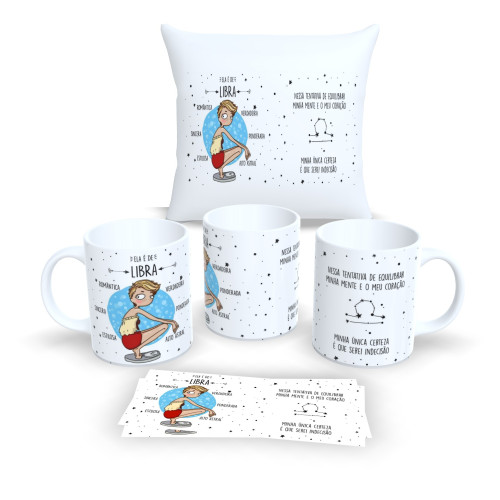 Kit Almofada + Caneca – Estilo Signos do Zodíaco - Libra-Astrologia-