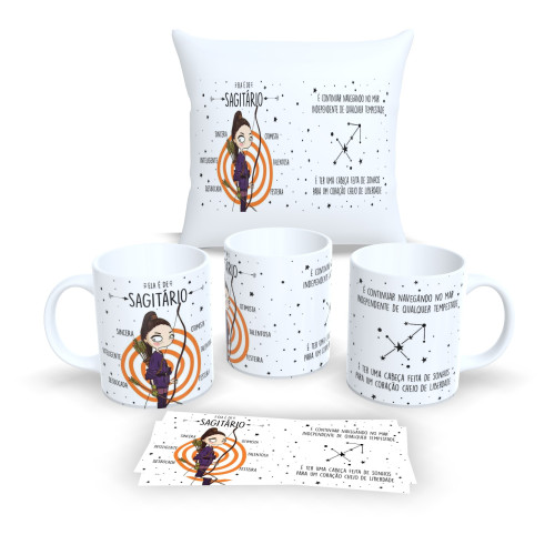 Kit Almofada + Caneca – Estilo Signos do Zodíaco - Sagitario-Astrologia-