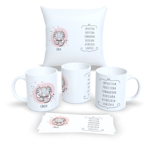 Kit Caneca e Almofada Personalizados – Estampa Signos do Zodíaco - Câncer-Astrologia-