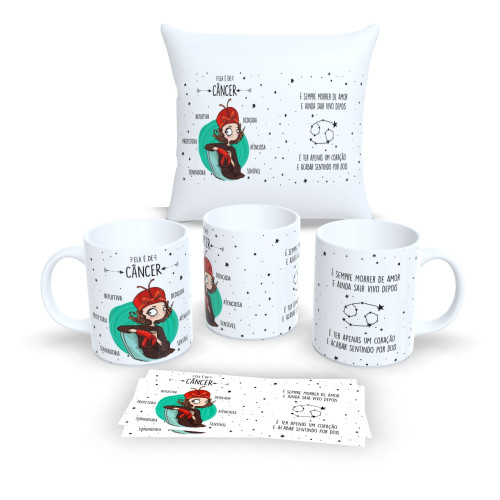 Kit Caneca e Almofada Personalizados – Estampa Signos do Zodíaco - Câncer-Astrologia-