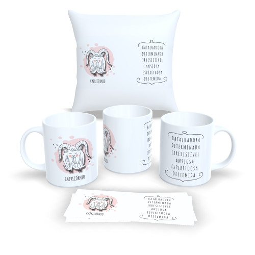 Kit Caneca e Almofada Personalizados – Estampa Signos do Zodíaco - Capricôrnio-Astrologia-