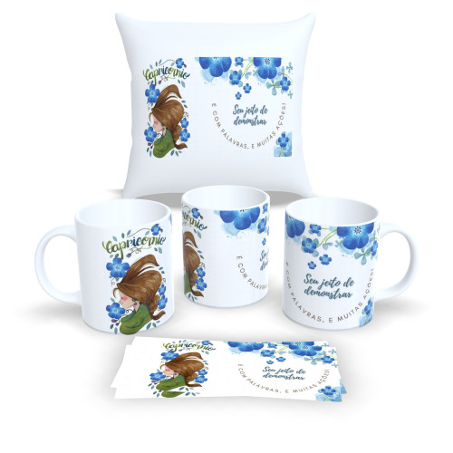 Kit Caneca e Almofada Personalizados – Estampa Signos do Zodíaco - Capricôrnio-Astrologia-