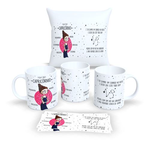 Kit Caneca e Almofada Personalizados – Estampa Signos do Zodíaco - Capricôrnio-Astrologia-