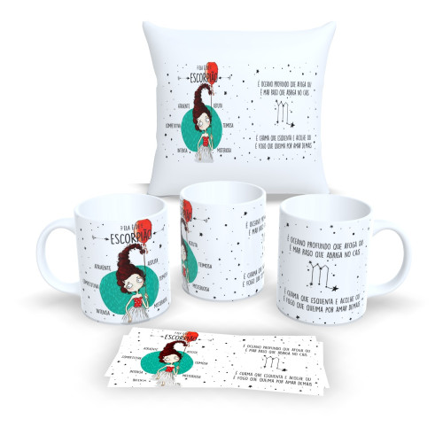 Kit Caneca e Almofada Personalizados – Estampa Signos do Zodíaco - Escorpião-Astrologia-
