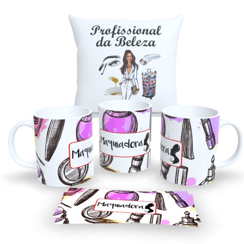 Kit Caneca e Almofada Profissões – Ótima opção de Presente – Maquiadora-Profissão-