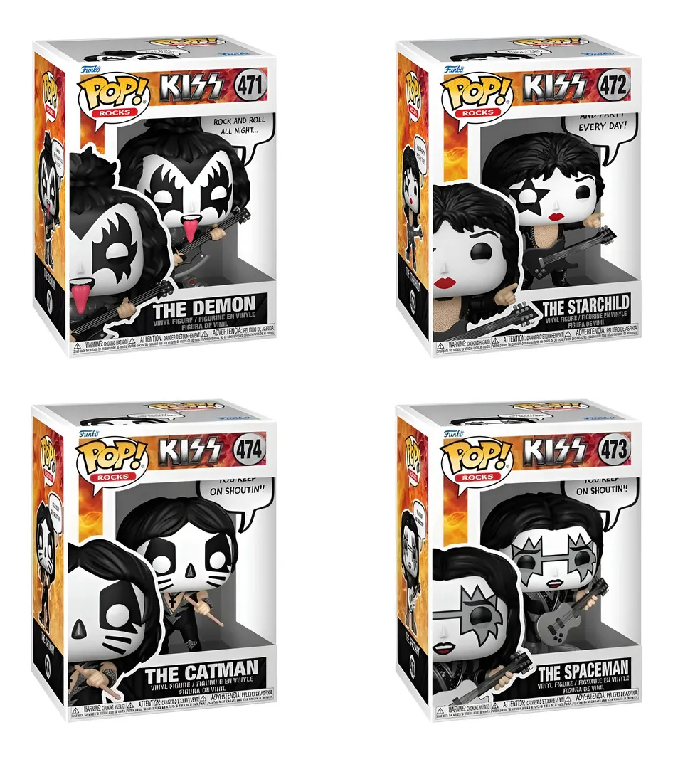 Funko Pop Kit Kiss: 1 Demon + 1 Starchild + 1 Catman + 1 Spaceman