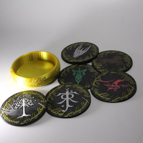 Kit Porta Copos Senhor Dos Anéis 6 Peças + Suporte Preto E Dourado Senhor Dos Anéis # - Produto Original