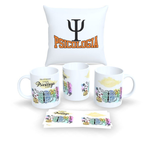 Kit Profissional – Caneca e Almofada com Estampa da Profissão – Psicologia-Profissão-