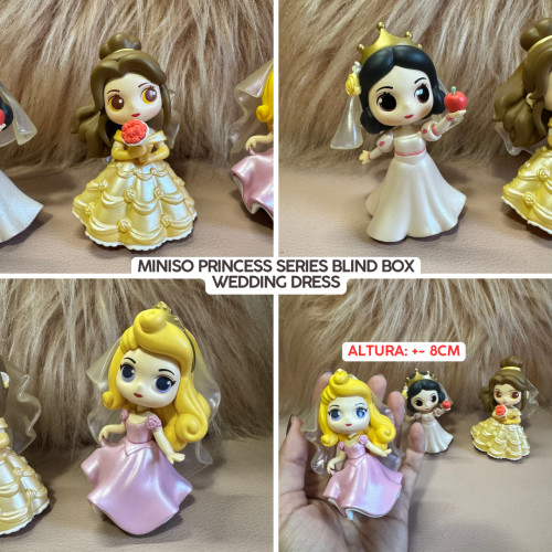 Miniso Princess Series Blind Box Wedding Dress - Kit Com 3 (princesas Aurora, Bela, Branca De Neve) Disney Princess # - Produto Original