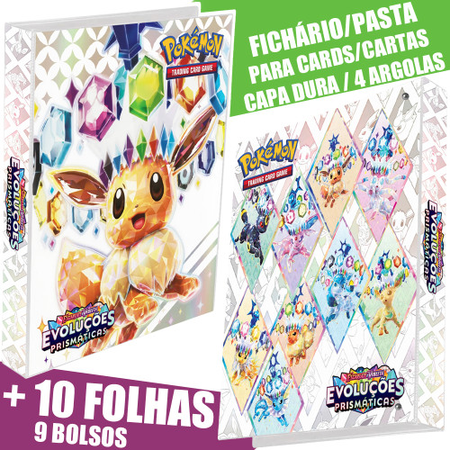 Pasta Fichário Álbum Pokémon Escarlate e Violeta Evoluções Prismáticas Eevee Sylveon Umbreon Espeon Capa Dura 4 Argolas Carta Card + 10 Folhas-Pokemon-