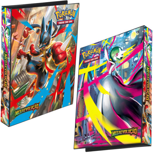 Pasta Fichário Álbum Pokémon Mega Evolução Lucario e Gardevoir Capa Dura 4 Argolas Carta Card + 10 Folhas - Pokemon - #