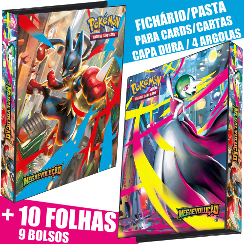 Pasta Fichário Álbum Pokémon Mega Evolução Lucario e Gardevoir Capa Dura 4 Argolas Carta Card + 10 Folhas - Pokemon - #