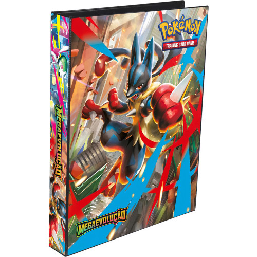 Pasta Fichário Álbum Pokémon Mega Evolução Lucario e Gardevoir Capa Dura 4 Argolas Carta Card + 10 Folhas - Pokemon - #