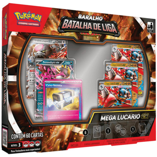 Pokemon Baralho Batalha de Liga TCG Mega Lucario Ex Copag 60 Cartas-Pokemon Estampas Ilustradas-