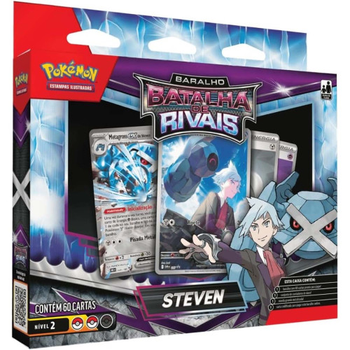 Pokemon Baralho Batalha de Rivais Steven 60 Cartas Copag TCG-Pokemon Estampas Ilustradas-