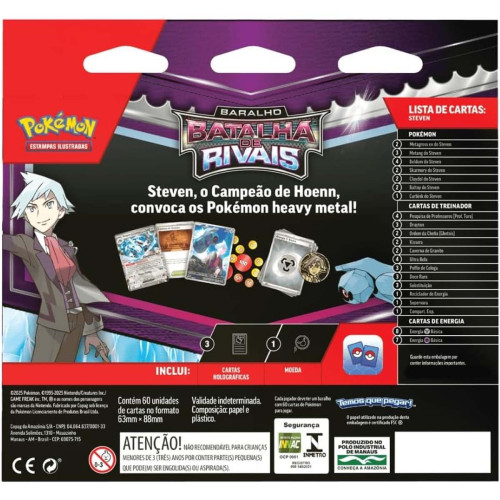 Pokemon Baralho Batalha de Rivais Steven 60 Cartas Copag TCG - Pokemon Estampas Ilustradas - #