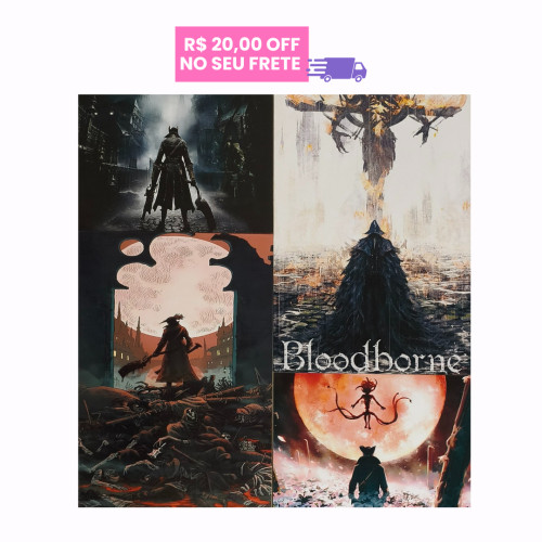 Quadro/Pôster Decorativo - Bloodborne - Mosaico 4 Peças Personalizado # - Produto Original