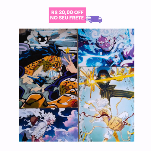 Quadro/Pôster Decorativo - One Piece - Monkey D. Luffy - Mosaico 4 Peças Personalizado # - Produto Original