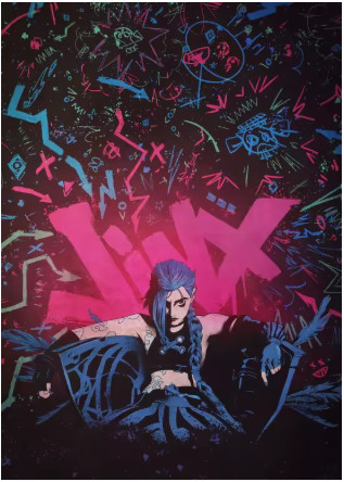 Poster Graffiti - JINX - Pôster Arcano Decoração de Parede (Impressão Estética em Tela) Arcane League Of Legends # - Produto Original