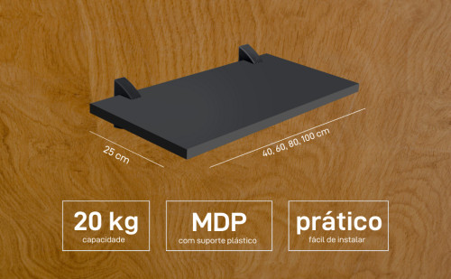 Prateleira Madeira Preta 20x40cm - Suporte Plástico - Organizador De Parede Expositor # - Produto Original