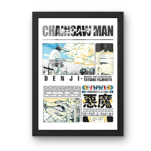 Quadro Decorativo A3 - Chainsaw Man - Moldurado Premium Personalizado # - Produto Original