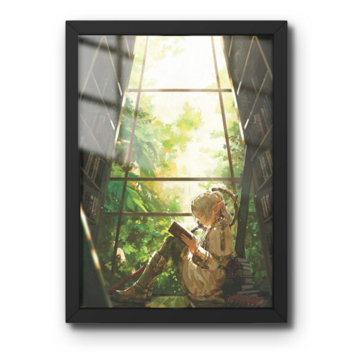 Quadro Decorativo A3 - Frieren E A Jornada Para O Além - Moldurado Premium - Modelo Vi-Moldurado-