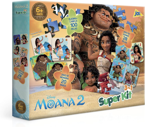 Super Kit 3 em 1 Disney Moana 2 Jogo De Tabuleiro # - Produto Original
