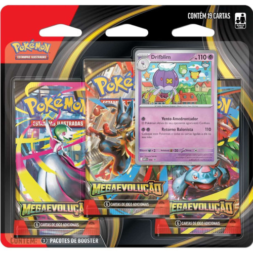 TRIPLE PACK POKÉMON MEGAEVOLUÇÃO 1 DRIFBLIM COPAG 19 CARTAS-Pokemon Estampas Ilustradas-