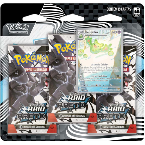 TRIPLE PACK POKÉMON REUNICLUS EV10.5 RAIO PRETO COPAG 19 CARTAS-Pokemon Estampas Ilustradas-