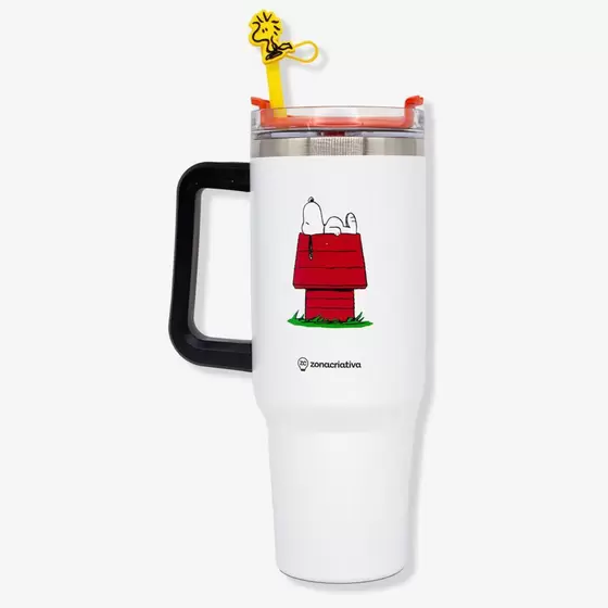 Copo Térmico Tumbler Snoopy Com Pingente Licenciado - Snoopy E Woodstock - #