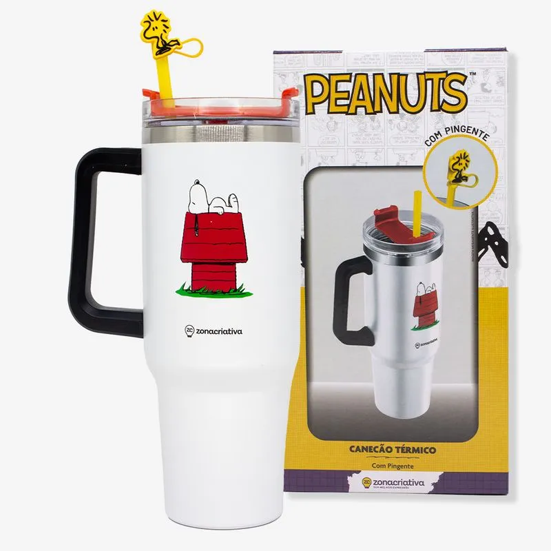 Copo Térmico Tumbler Snoopy Com Pingente Licenciado-Snoopy E Woodstock-